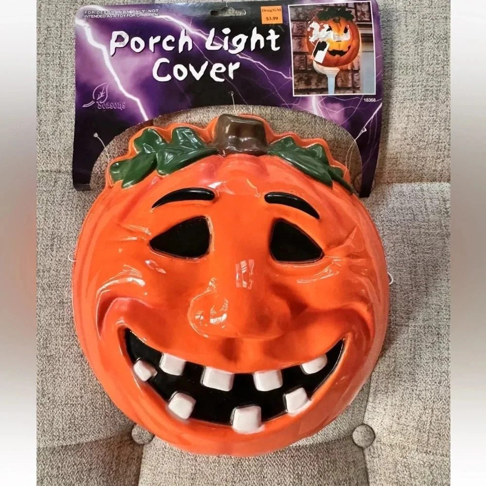 RARE HALLOWEEN JACK-O'-LANTERN Outdoor Lite Porch Cover Big Grin White Teeth NEW